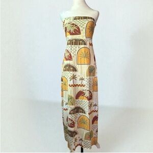 Strapless Island Print Maxi Dress